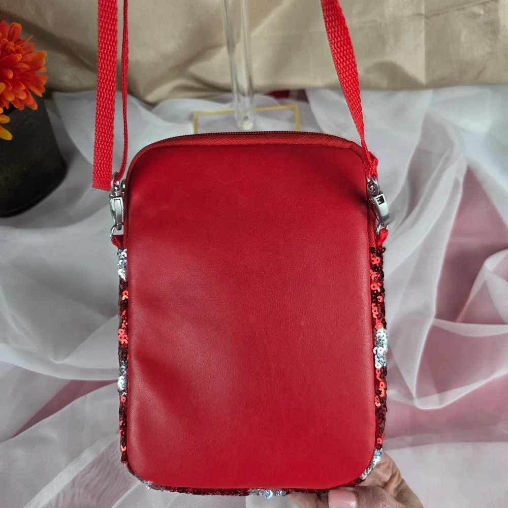 Disney Parks Minnie Mouse‎ Red Silver Sequin Polka Dot Crossbody Bag Bag Small